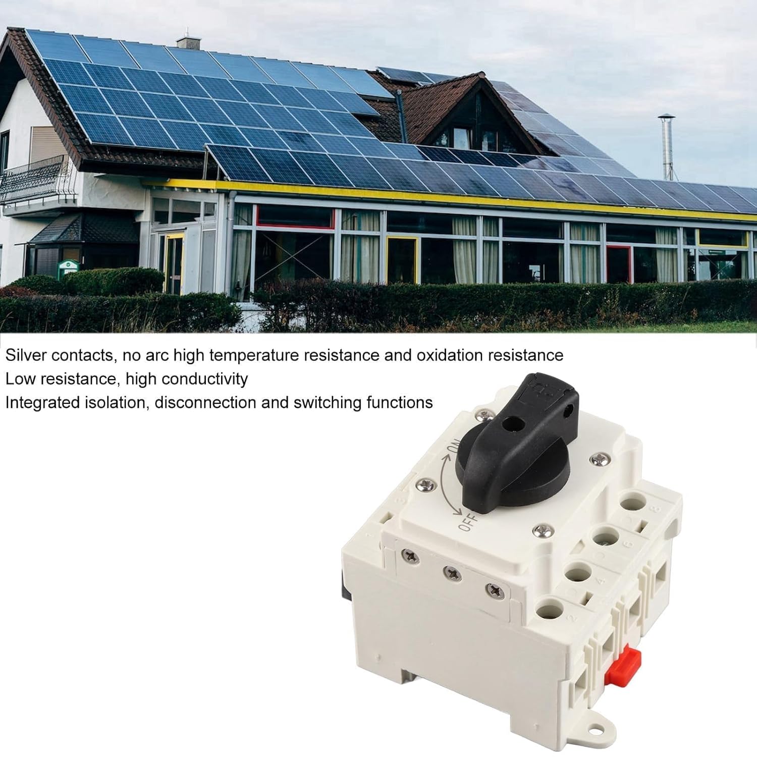 Solar Disconnect Switch Battery Disconnect Switch DC 35mm Din Rail Mount with PC Retardant Housing for Power Distribution Systems
