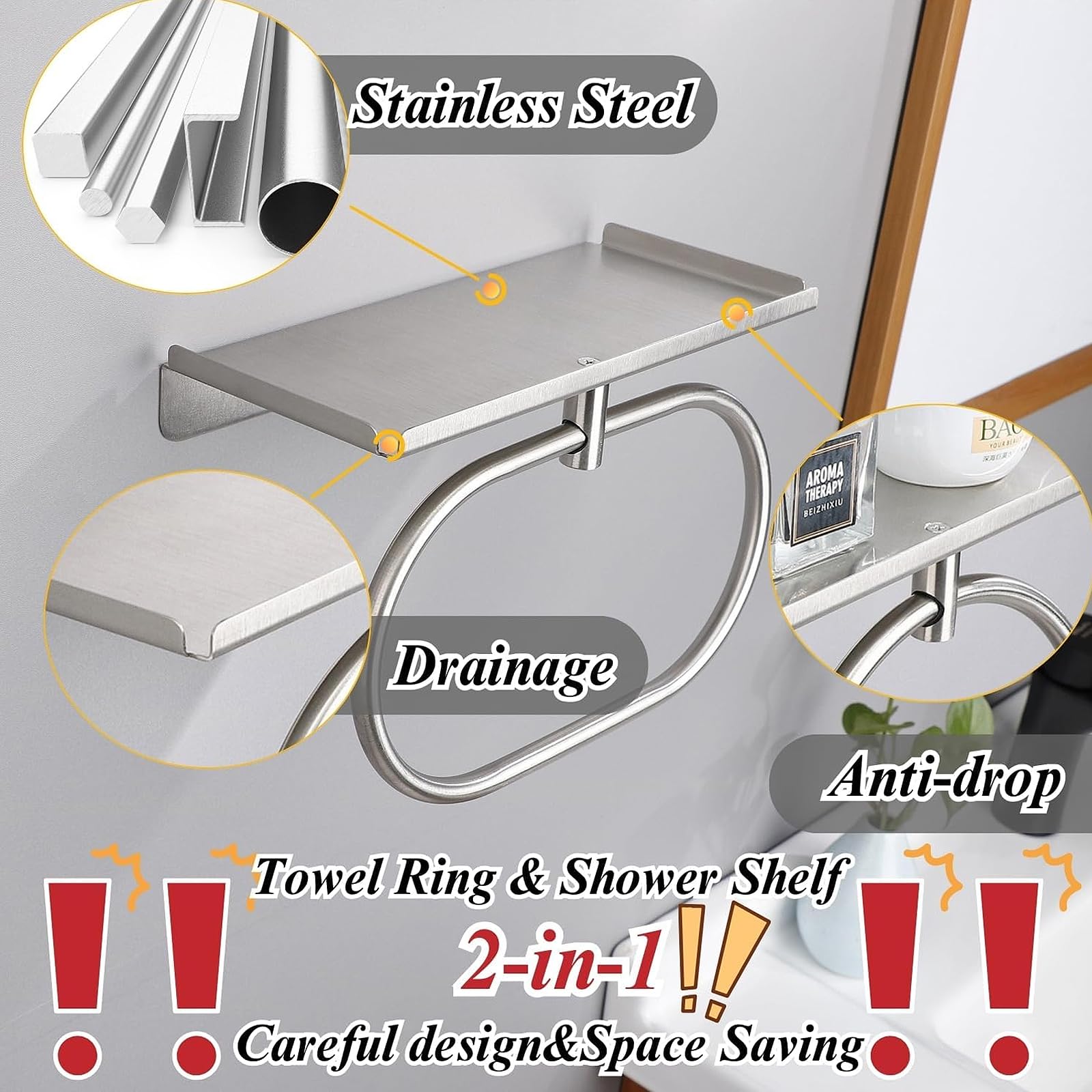 Anillo de Toalla de Acero Inoxidable 304, Toallero de Anilla Montaje en Pared, Autoadhesiva Toallero sin Taladrar, Toallero Cepillado para Baño, Cocina, Sala de Estar y Dormitorio (Plateado)