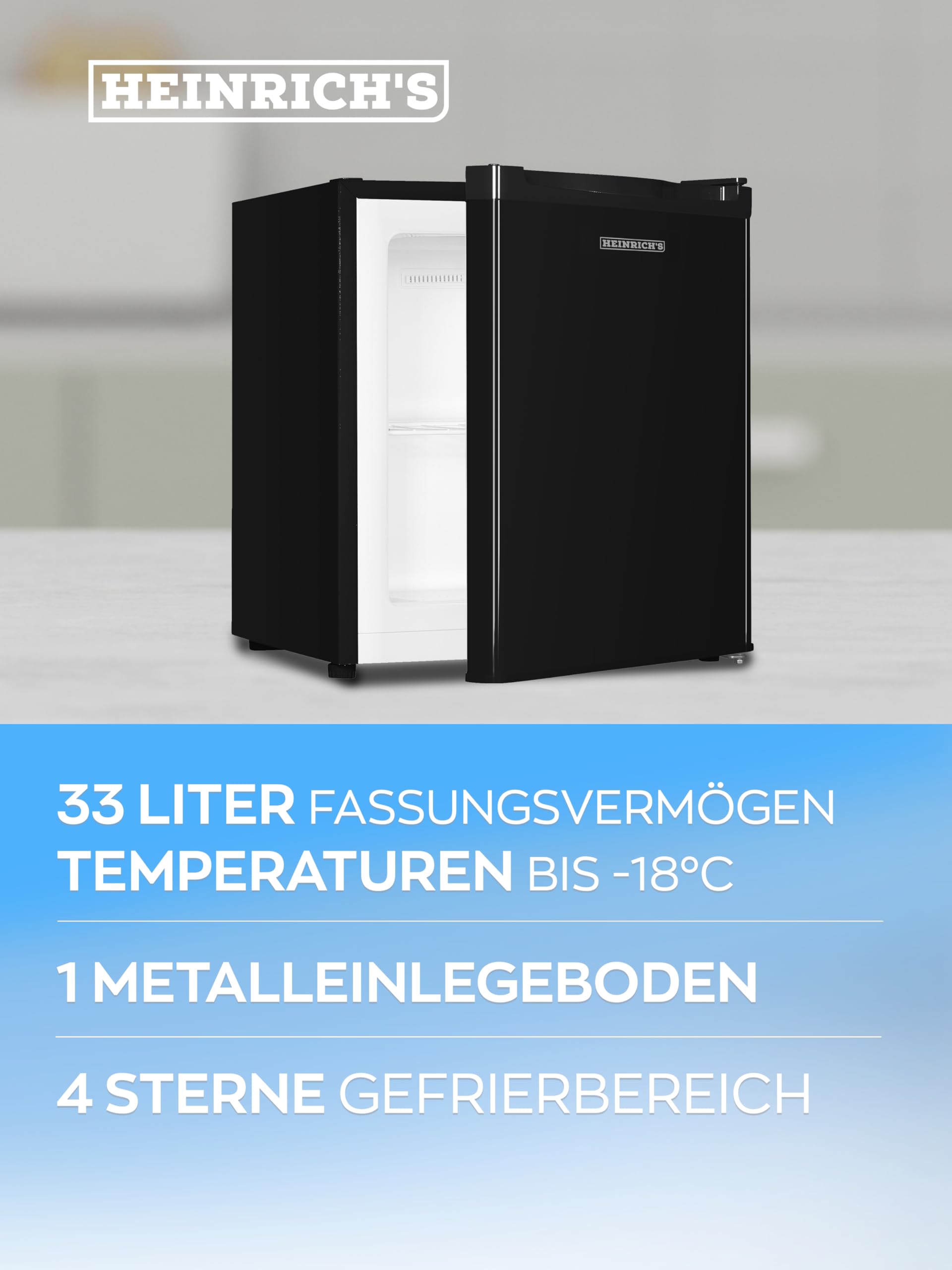 Heinrich´s Mini congelatore da 33 l, -18 °C, piccolo, silenzioso, 40 dB, con cerniera della porta intercambiabile, perfetto per ufficio, campeggio, attività all'aperto