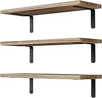 DOLLFIO 3-Pack Rustic Brown Wooden Floating Shelves - Wall Mounted Storage for Bedroom, Bathroom, Living Room, Books & Decor, 40lb Capacity