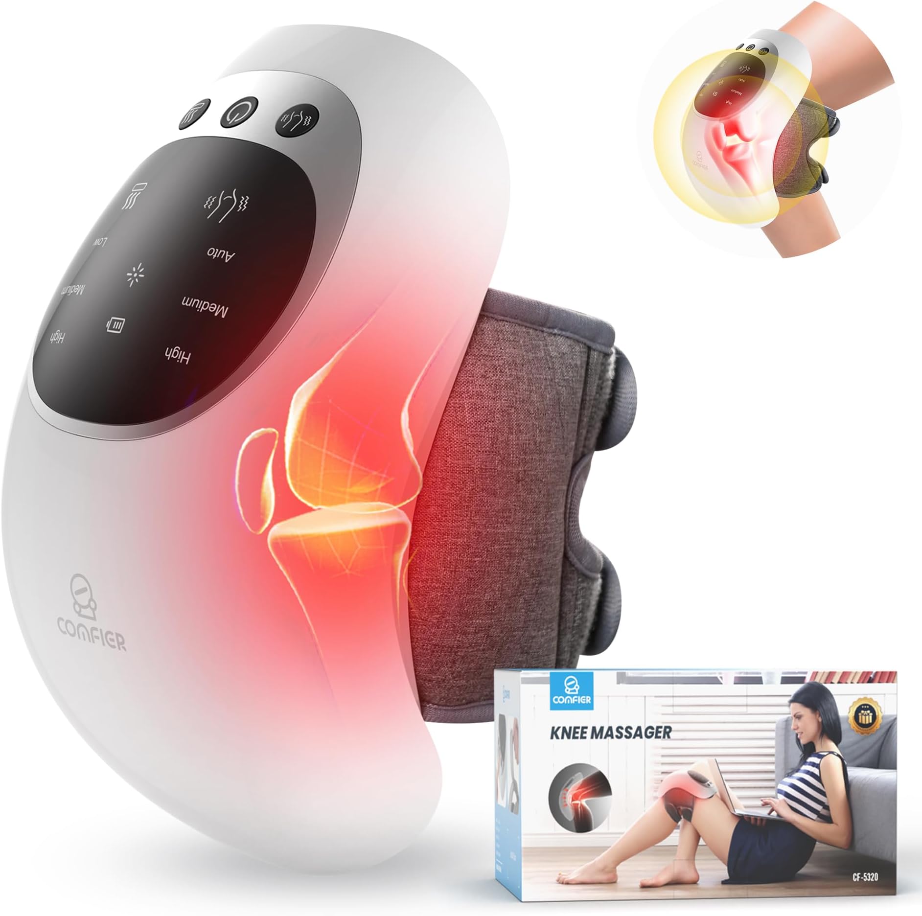 COMFIERCordless Knee Massager with Heat, Knee Pain Relief Products for Swelling Stiff Joints, Vibration Rechargeable Knee Support for Knee Pain with LED Screen
