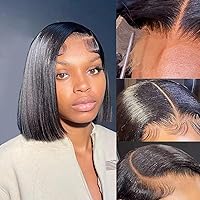 Vista 13 de Peluca Bob de encaje frontal de 13x4 de Karlami, peluca de cabello humano con encaje frontal transparente, sin pegamento, prearrancada, para Negro