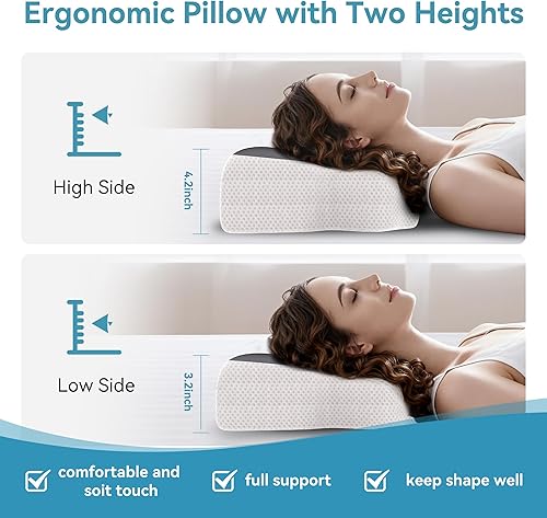 Miniatura 7 de Almohada cervical para el cuello para aliviar el dolor, almohada ergonómica de contorno suave para dormir lateral, almohadas de espuma viscoelástica