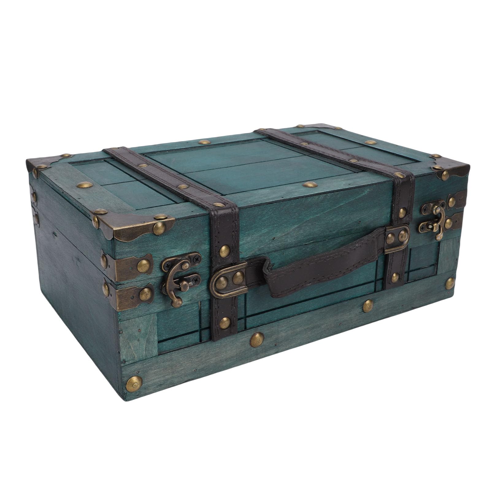 Baúl de Almacenamiento Decorativo Retro, Caja Almacenamiento Vintage Envejecida con Tapa, Cajas Cofres Tesoro, Maleta Antigua para Recuerdos Bodas 11,8 X 7,7 X 4, Pulgadas (1624C-01 Verde)