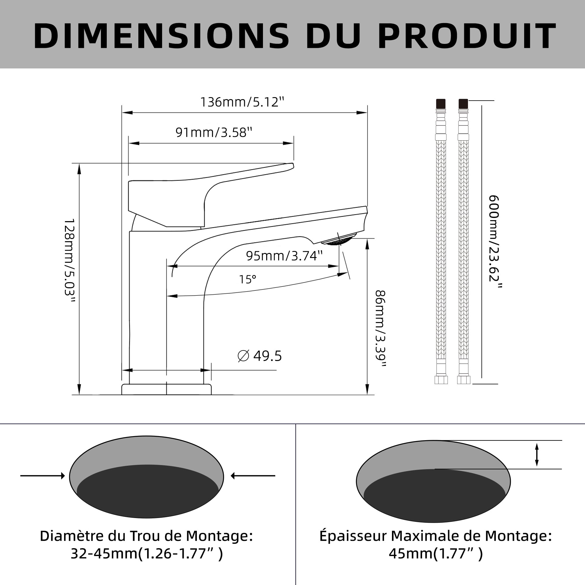 BELZ Robinet de Salle de Bain, Mitigeur de Lavabo Moderne - Laiton, Économiseur D'Eau et Durable, Noir