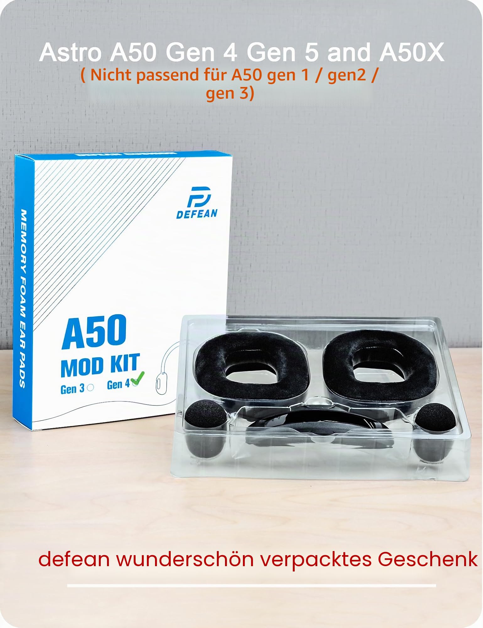 A50 Gen 4 Mod Kit – defean Ersatz-Ohrpolster und Kopfbügel, kompatibel mit Astro-A50 Gen 4 Headset, Ohrpolster, hochdichter Geräuschunterdrückungsschaum, zusätzliche Dicke | Mod Kit Ohrpolster und Kopfband, hochdichter Schaumstoff mit Geräuschunterdrückun