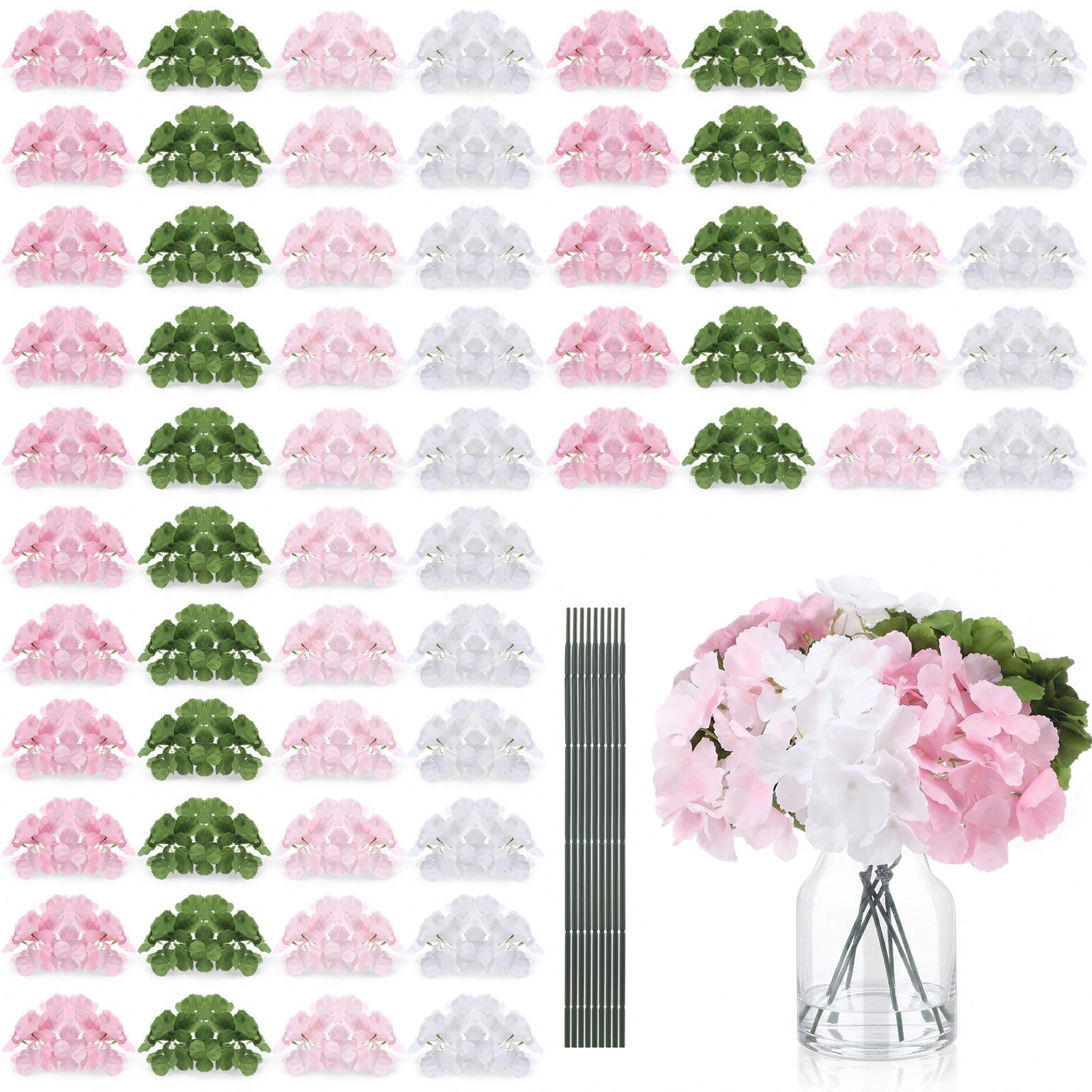 Photo 1 of Suncalla 60 Pcs Silk Hydrangea Flower Heads with Stems