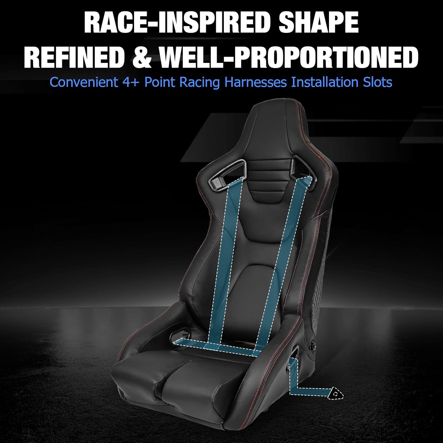 FREEMOTOR802 Racing Seat with Dual Lock Slider, Universal For Most Cars Vehicles First Row, Right Passenger Side Reclinable Sport Bucket Seat, PU Carbon Fiber Look Leatherette, Black
