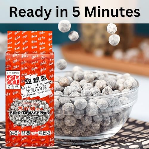 Miniatura 2 de Perlas de tapioca Boba negra E-Fa para té de burbujas, listas en 5 minutos, boba masticable, cobertura de postre té con leche caliente o fría, 2.2