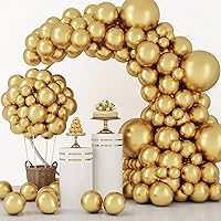 RUBFAC 129pcs Metallic Gold Balloons Kit - 18" 12" 10" 5" Latex for Birthday Wedding Graduation Party Garland Arch