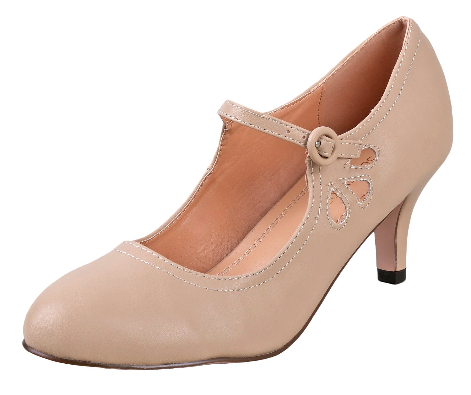Chase & Chloe Women's Kimmy-21 Regular |Mary Jane | Mid Heel Shoes | Nude Low 9
