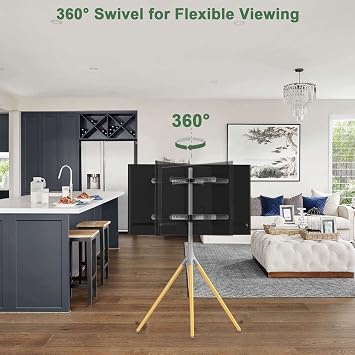 UPGRAVITY TV Easel Stand with Tripod Base for 45-65 inch LED LCD OLED Flat Screens, 180Swivel TV Floor Stand for Apartment, Bedroom, Studio - Height Adjustable Portable TV Stand w/Cable Ties, Gray