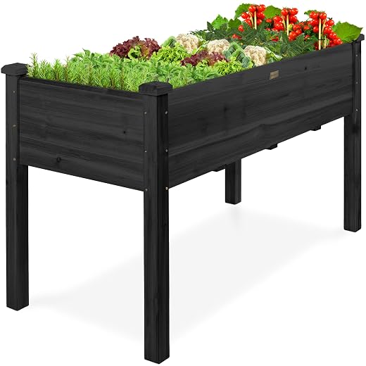 Best Choice Products 48x24x30in Raised Garden Bed, Elevated Wood Planter Box Stand for Backyard, Patio, Balcony w/Bed Liner, 200lb Capacity - Black