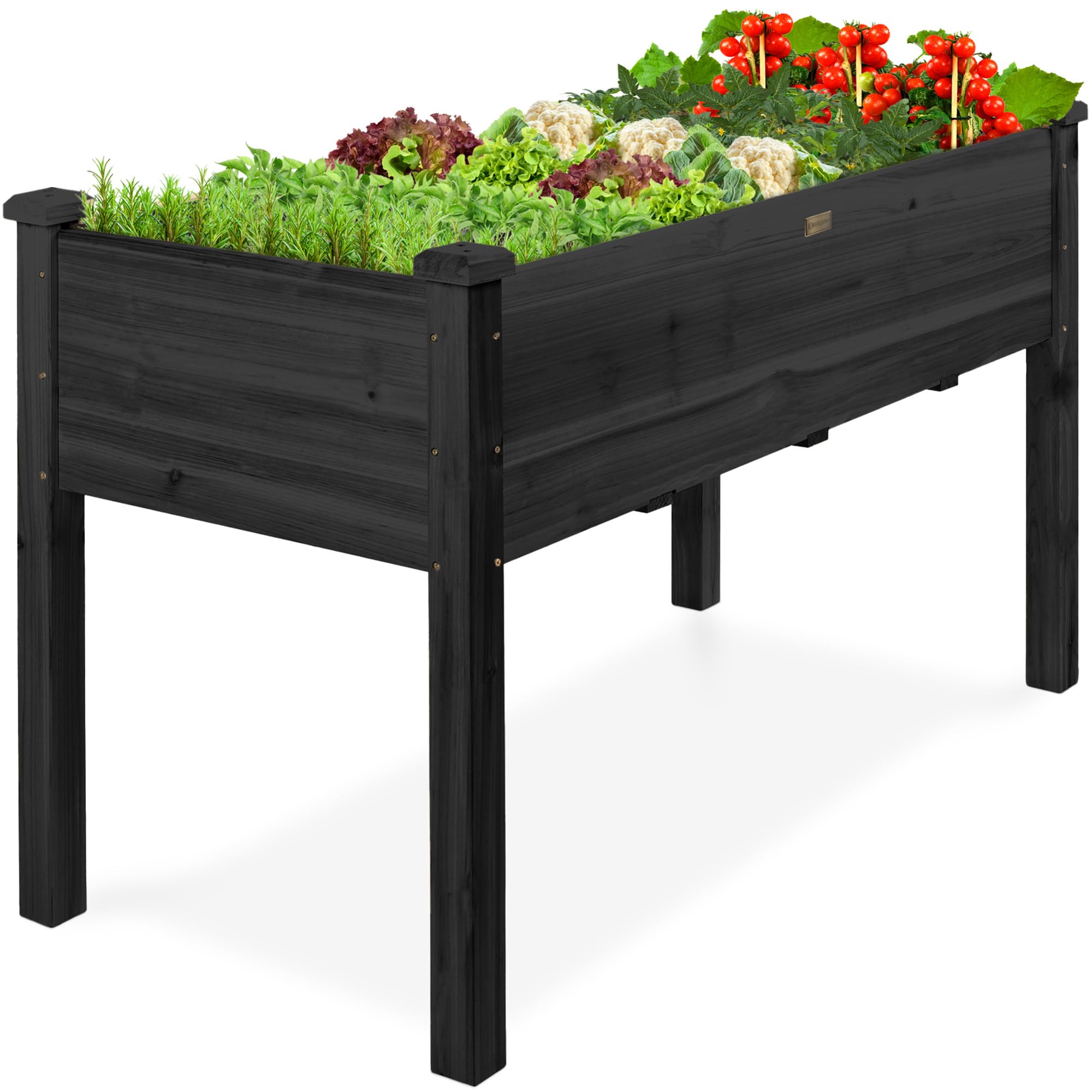 Best Choice Products 48x24x30in Raised Garden Bed, Elevated Wood Planter Box Stand for Backyard, Patio, Balcony w/Bed Liner, 200lb Capacity - Black