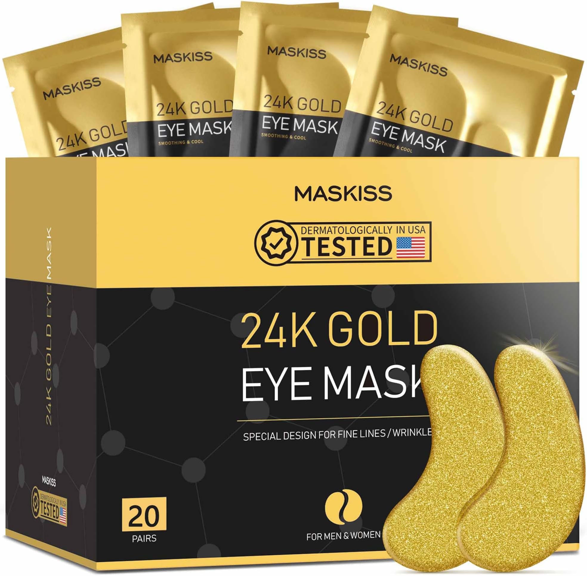 Maskiss 24k Gold Under Eye Patches (20 Pairs), eye mask, Collagen Skin Care Products, Eye Patches for Puffy Eyes, eye masks for dark circles and puffiness