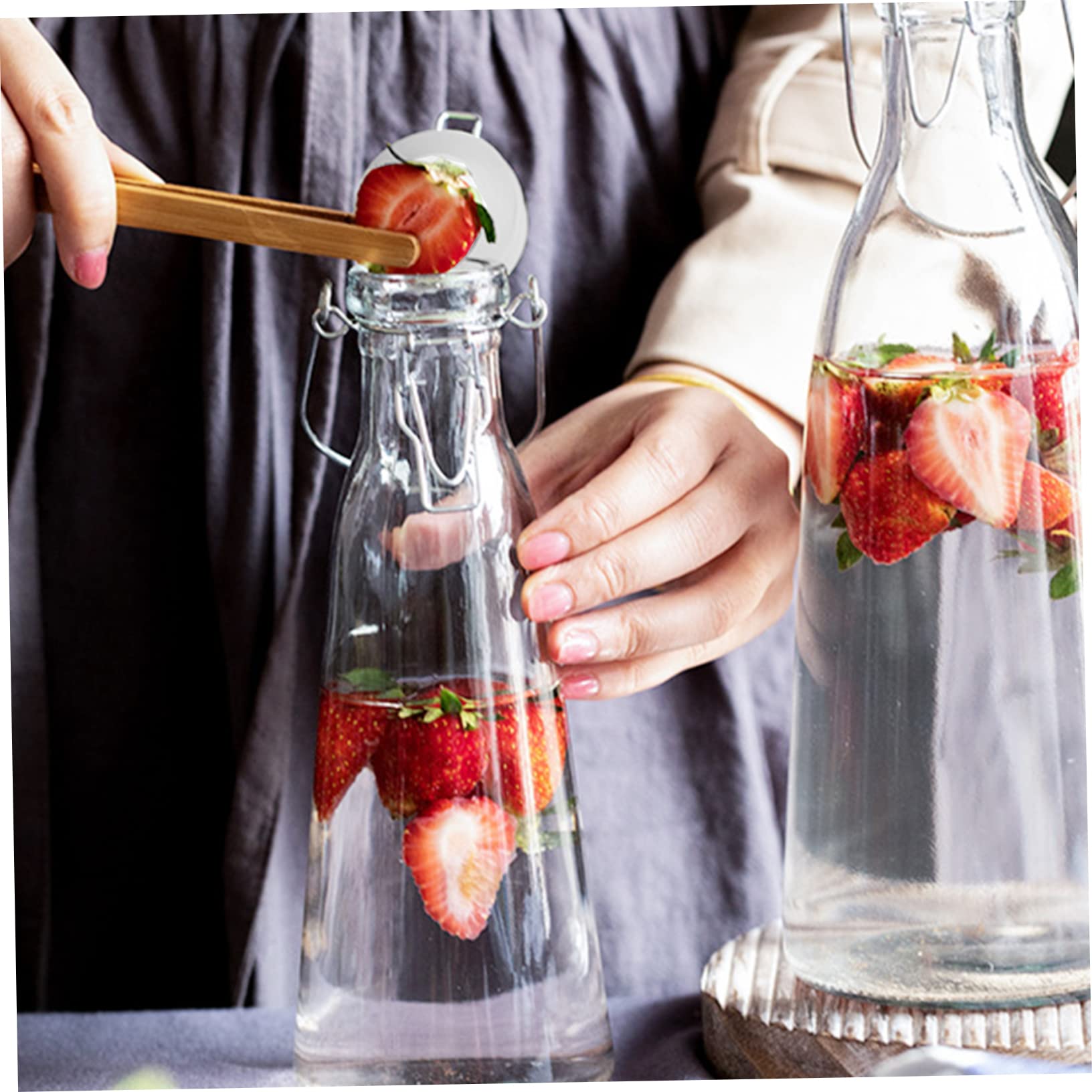 Gatuida Bottiglia Vetro per Dispenser Bevande con Tappo Chiusura Ermetica Contenitore Multiuso per Condimenti e Salse Vetro Spesso Anticracking Adatta per Uso Cucina e Frigorifero