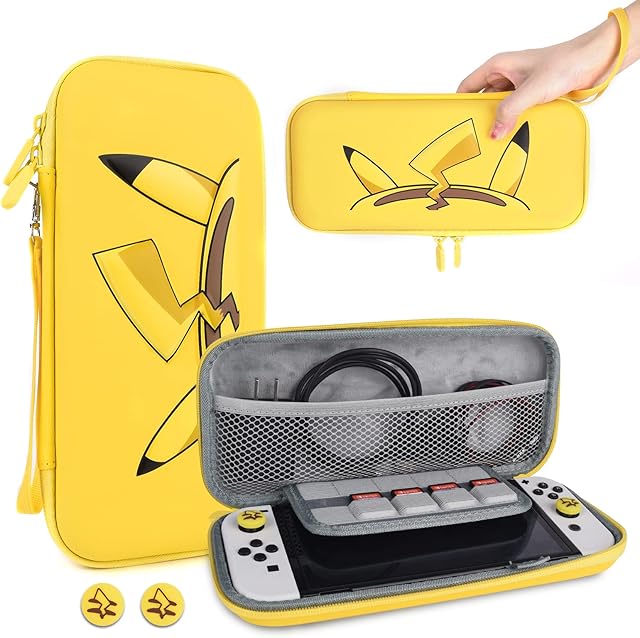 DLseego Carrying Case for Nintendo Switch/Switch OLED - Hard Portable Case Shell Pouch with 10 Game Cartridges and Thumb Grips Caps Compatible with Nintendo Switch Console Accessories,Yellow
