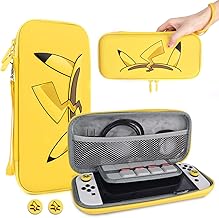DLseego Carrying Case for Nintendo Switch/Switch OLED - Hard Portable Case Shell Pouch with 10 Game Cartridges and Thumb Grips Caps Compatible with Nintendo Switch Console Accessories,Yellow