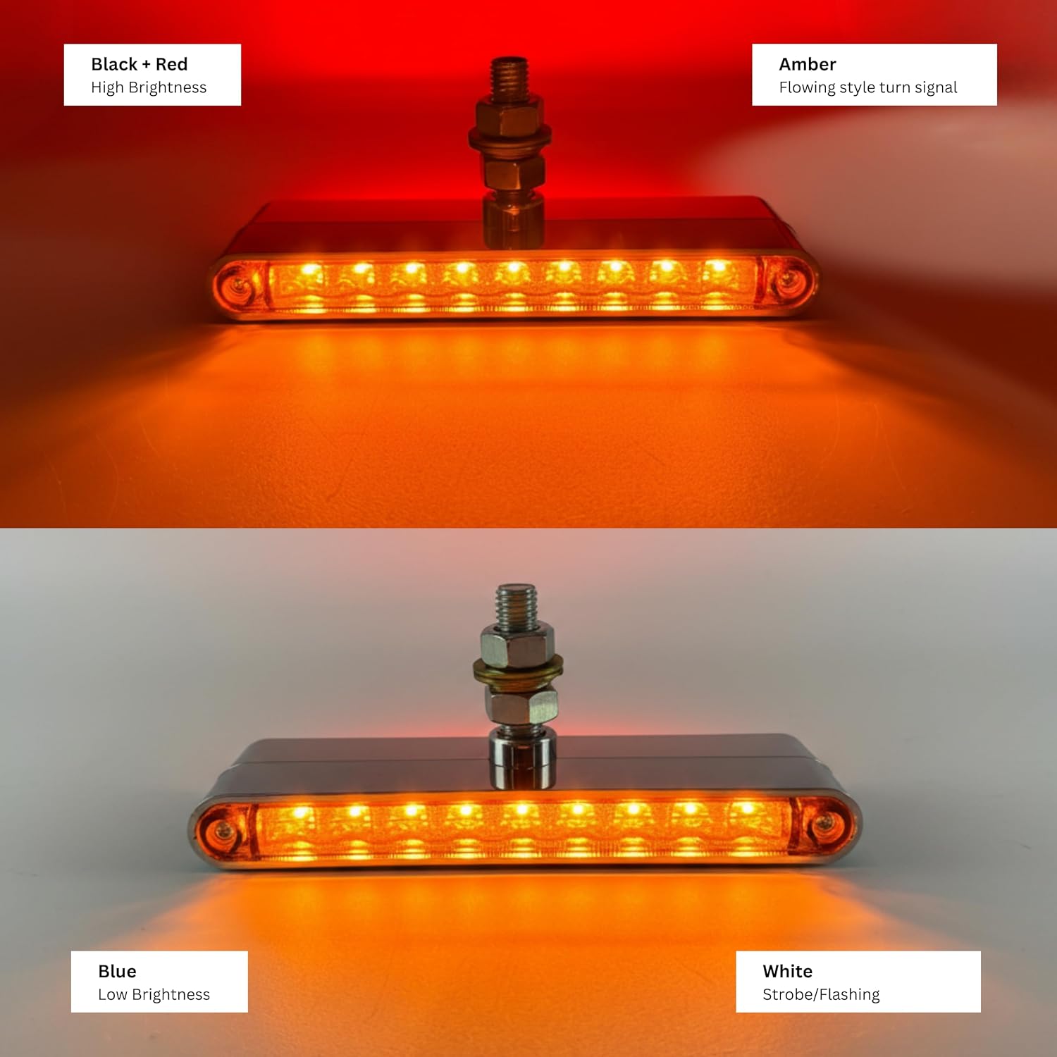 2x 7" Red/Amber LED Double Face Truck Semi Trailer Pedestal Single Stud Mount Light Bars 18 LED Waterproof Sealed 4 Function Sequential Flow Turn Signal Stop Tail Strobe Marker Clearance 10-30V