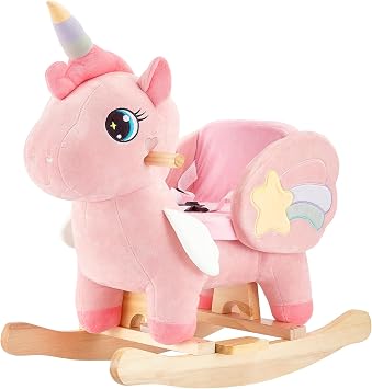 FUNLIO Unicorn Baby Rocking Horse, Pink Fairy Unicorn Rocking Horse for Toddlers 6 Months to 3 Years, Stuffed Ride-on Animal Rocker, Easy to Assemble, Nursery, CPC & CE Certified
