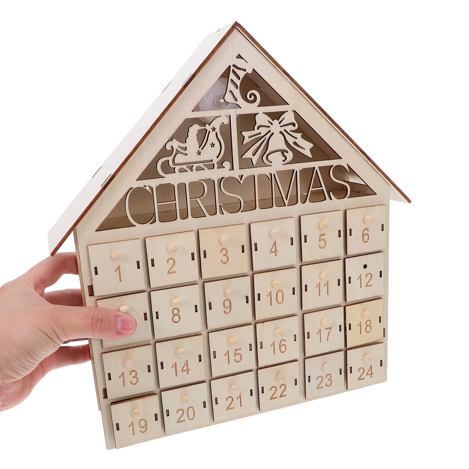 Ipetboom Calendario de Adviento de Madera con Reutilizable y Luces LED Decoración Navideña de Casa Rústica para Regresiva Familiar Ambiente Acogedor y Tradición Interactiva