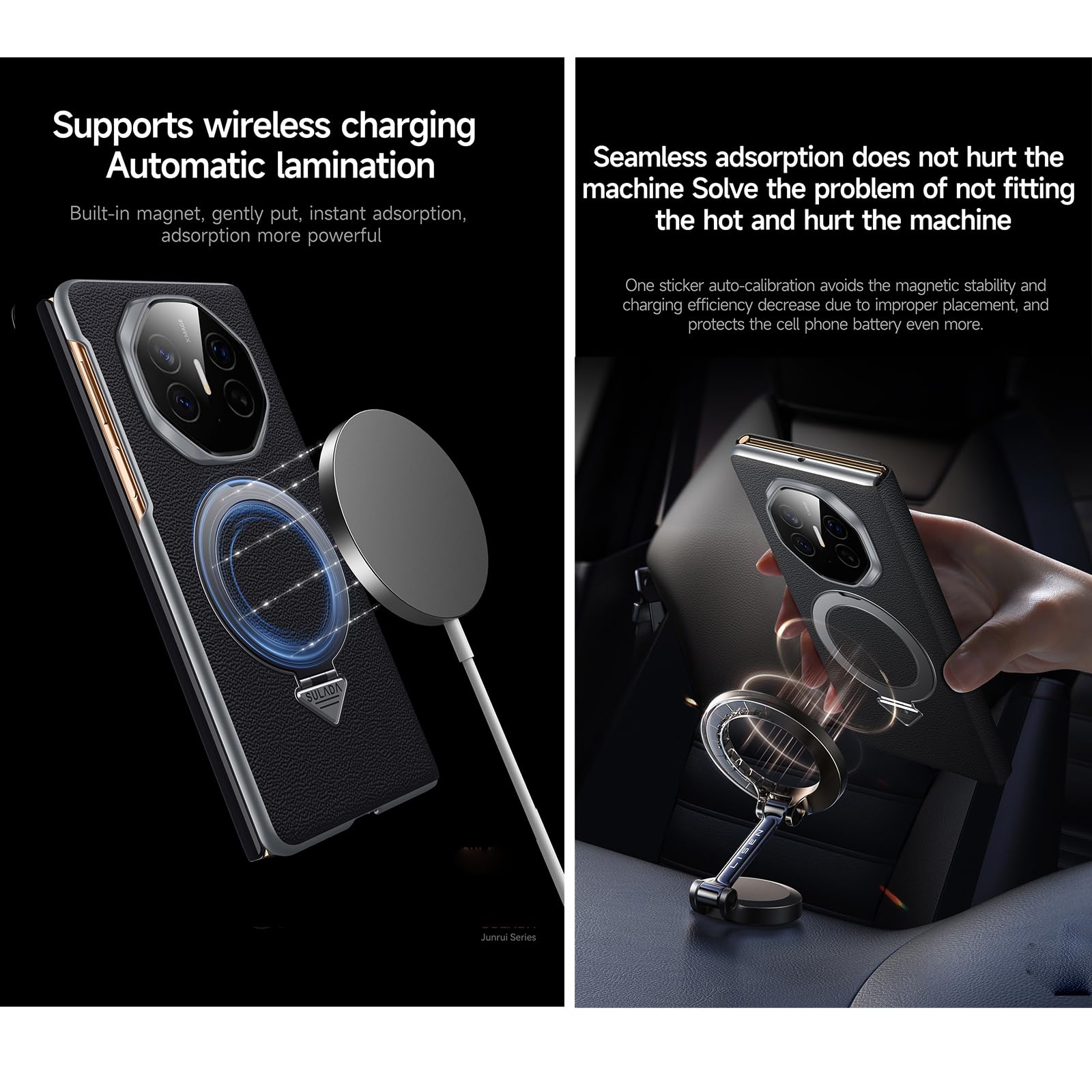 Kompatybilne z Huawei Mate XT etui Smart Clear View Case [kompatybilne z Mag-Safe] [z regulowanym stojakiem pierścieniowym] smukłe etui z prawdziwej skóry portfel z klapką, ochronne, odporne na