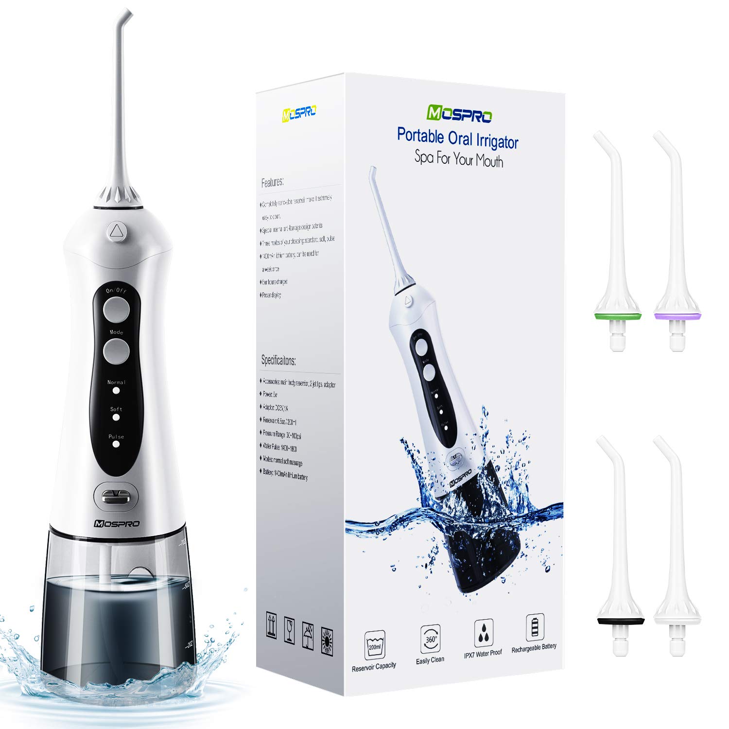 Water Flosser Professional Cordless Dental Oral Irrigator - 300ML Portable and Rechargeable IPX7 Waterproof 3 Modes Water Flosser with Cleanable Water Tank for Home and Travel, Braces & Bridges Care: Beauty