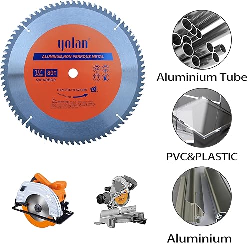 Miniatura 9 de Yolan Hoja de sierra circular de 8 14 pulgadas con eje de diamante de 58 pulgadas, acero para cortar aluminio, accesorios de sierra de mesa, hoja de