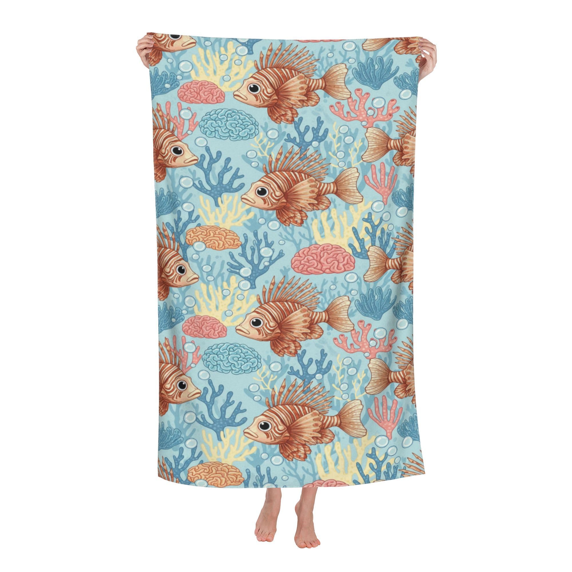 peiyeety Lionfish Soft Bath Towels Absorbent Bathroom Towel for Beach Hotel Gym Spa Shower