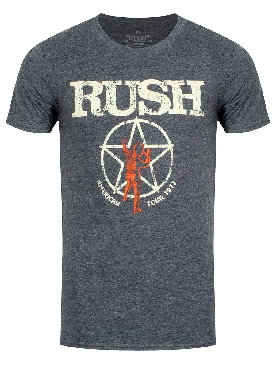 RUSH Men's American Tour 1977 T-Shirt Grey, Grey, Large