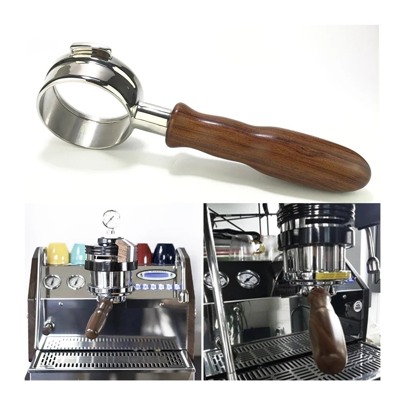 Portafiltro Sin Fondo De Café,Compatible Con La Marzocco E61 GS3 LINEA | CLASSIC FB70 FB80 GB5 Wood Handle Reemplazo Antideslizante(51mm)