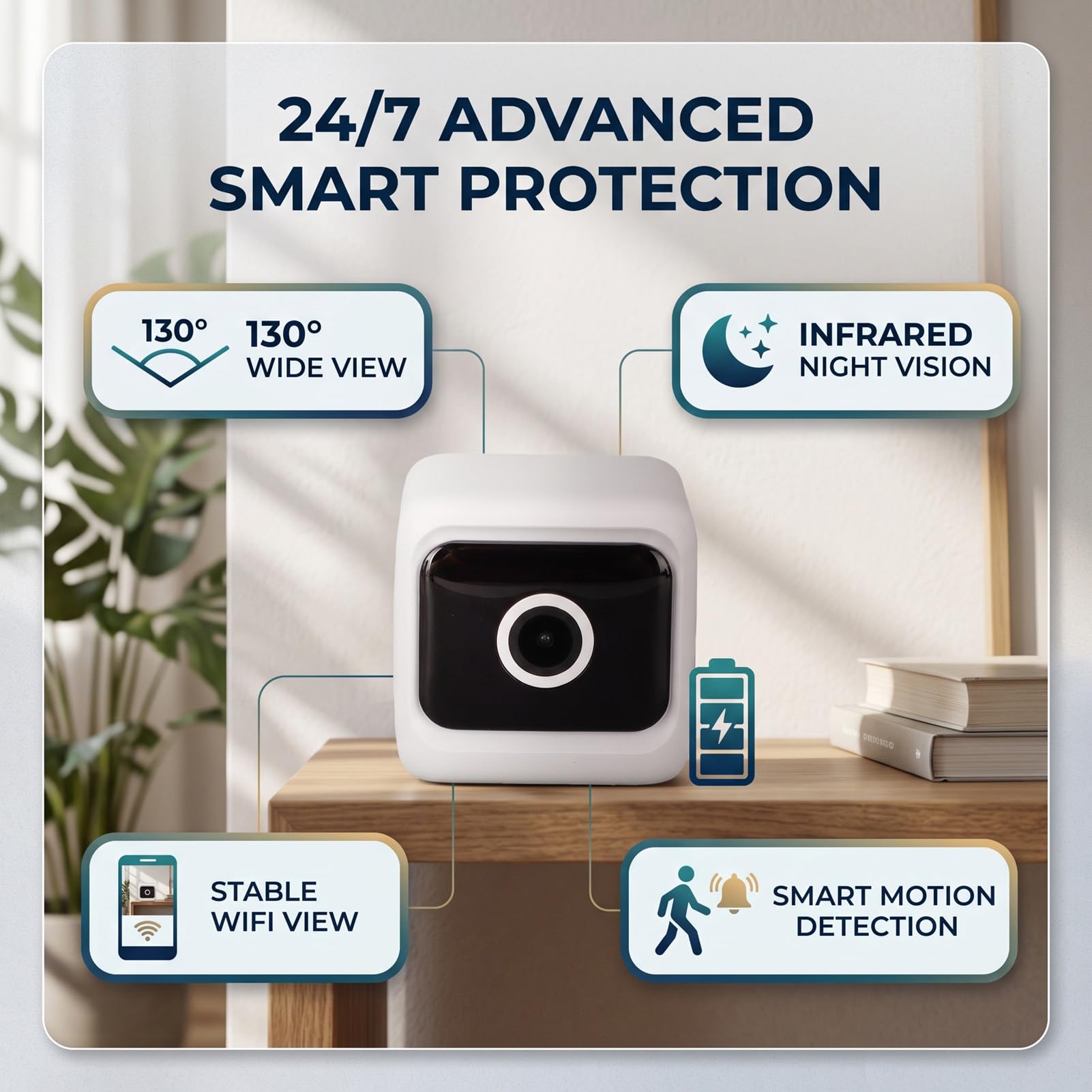 Dpofirs Telecamera di Sicurezza Interna (WHITE) | 1080P HD con APP di Rilevamento del Movimento WiFi da 2,4 GHz Visione Notturna Grandangolare a 130° Remota per il