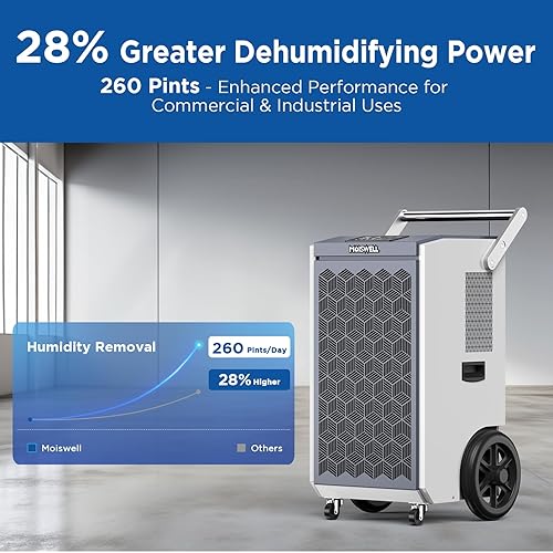 Miniatura 2 de Deshumidificador comercial de 260 pintas con bomba y manguera de drenaje para sótanos, deshumidificadores de grado comercial de alta resistencia