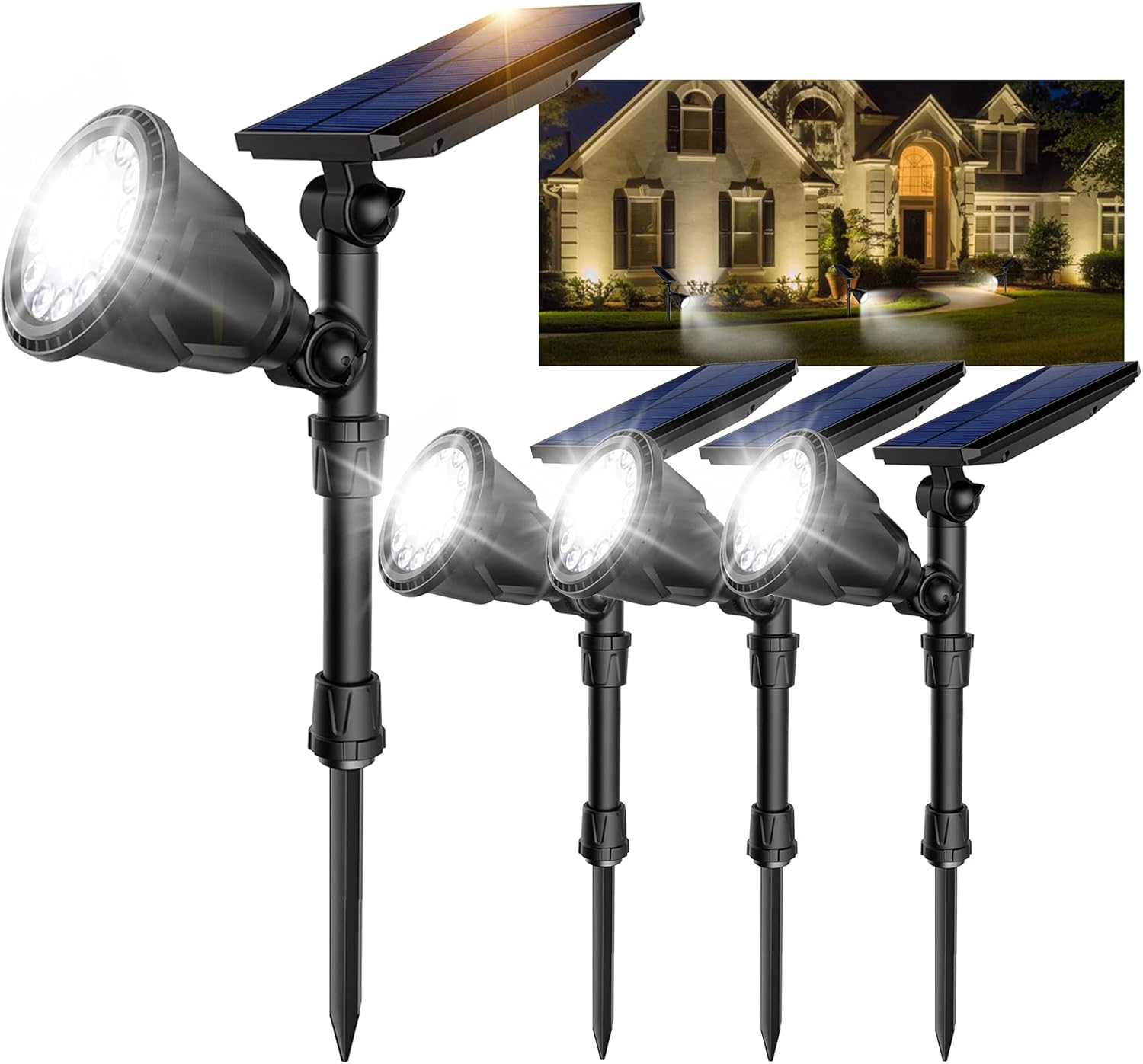 Amazon Com Roshwey Solar Lights Outdoor 600lm Landscape Lighting Waterproof Solar Flood Lights For Yard Patio Porch Wall Garage Cool White 4pack Garden Outdoor