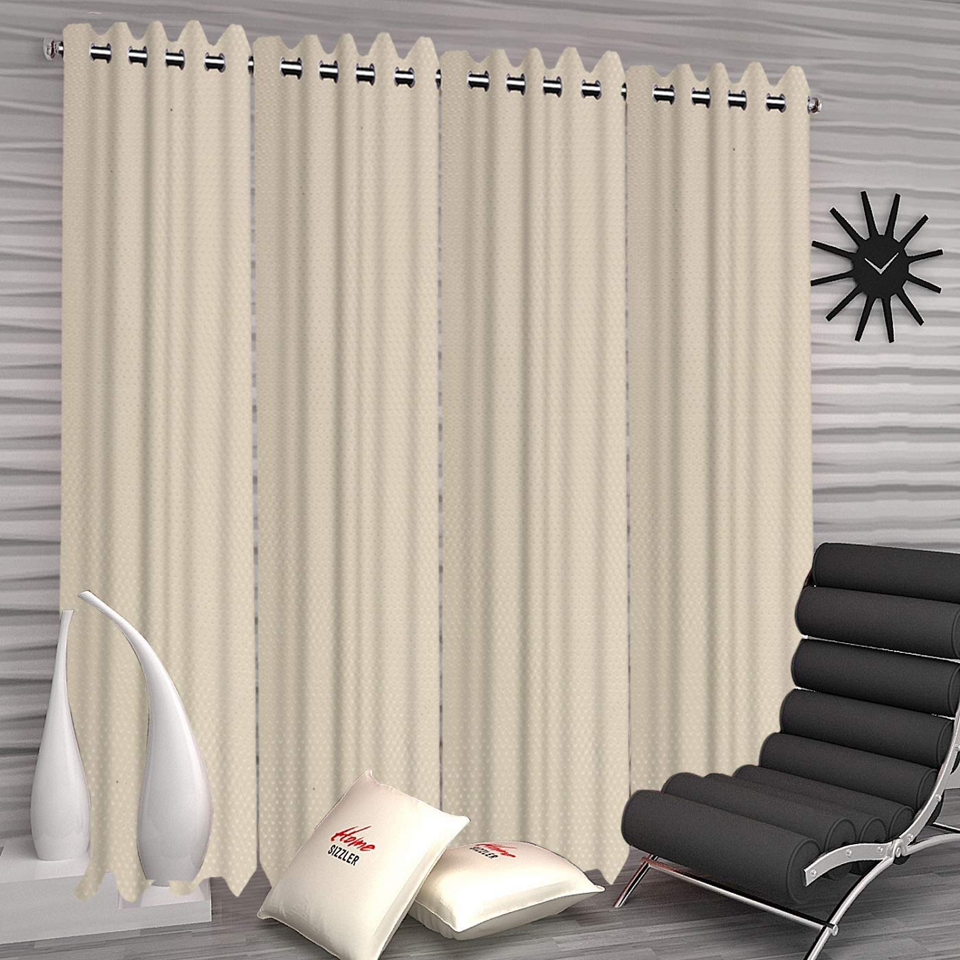 Kuber IndustriesZig Zag Design 4 Pieces Sheer Door Curtains Linen Look Semi Transparent Voile Grommet Elegance Curtains for Living Dining Room, Bedroom Drapes 48 x 84 Inch Long, (Cream) - CTKTC40496