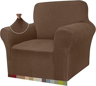 Granbest High Stretch Armchair Covers Super Soft Chair Covers for Living Room Jacquard Sofa Cover for Dogs Non Slip Chair Slipcover with Arms Furniture Protector (1 Seater, Brown)