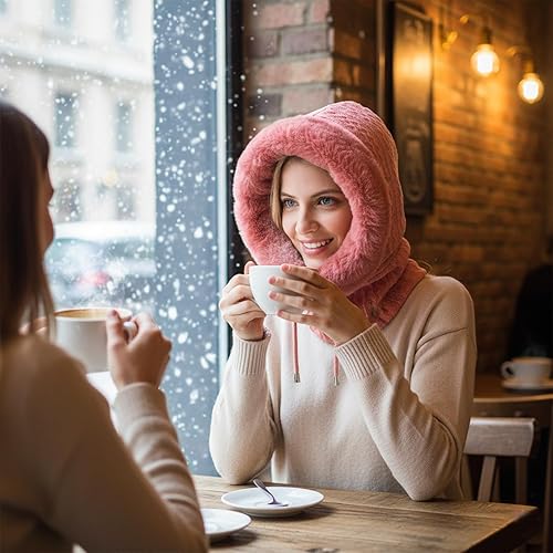 Vista 33 de HUAMULAN Gorro de invierno de una pieza para mujer, pasamontañas de forro polar, pasamontañas, máscara facial, bufanda, orejeras, esquí, nieve