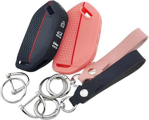 Miniatura 5 de RUNZUIE 2 llaveros inteligentes de silicona para llavero Kia Telluride 2023 2024 con 5 botones (negro)