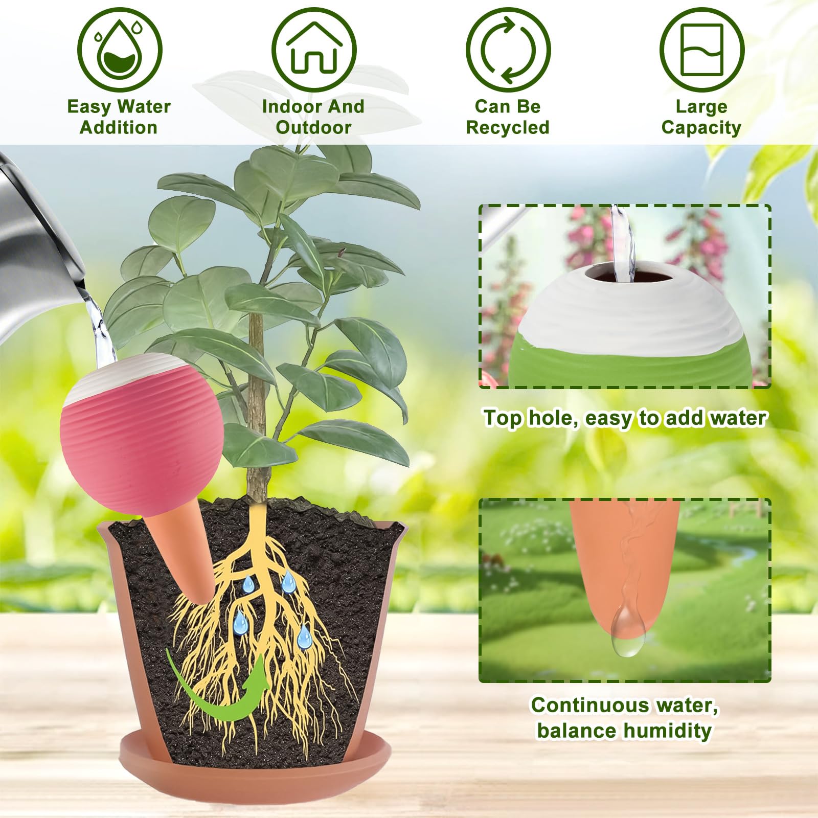 Qivine 4 Pcs Plant Watering Globes, Self Watering Planter Insert Terracotta Automatic Watering Stake Devices Outdoor Garden Self Waterer for Vacation Garden