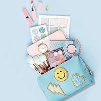 Vista 3 de LieToi Preppy Patch Neceser Pequeño Sonrisa Rayo Corazón Arcoíris Cuero PU Portátil Impermeable Bolsa de Maquillaje Cosmética Uso Diario Bolso