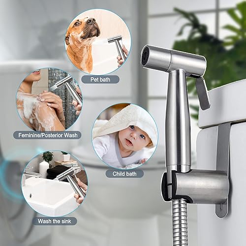 Miniatura 3 de Wexecon Pulverizador de bidé de mano para ducha musulmana, bidé para inodoros existentes con manguera a prueba de explosiones, presión de agua