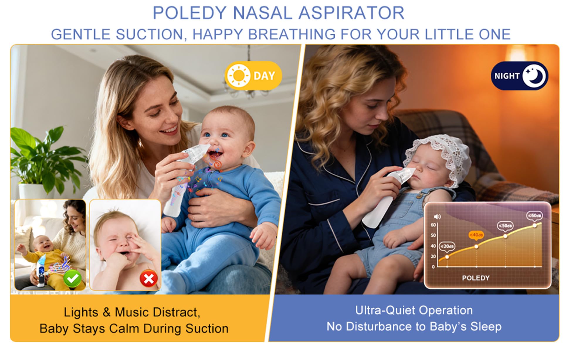 Aspirador nasal eléctrico para bebé, ventosa de nariz impermeable para niños pequeños, limpiador de nariz con 3 puntas de silicona, 3 niveles de succión ajustables, ventosa de bebé con