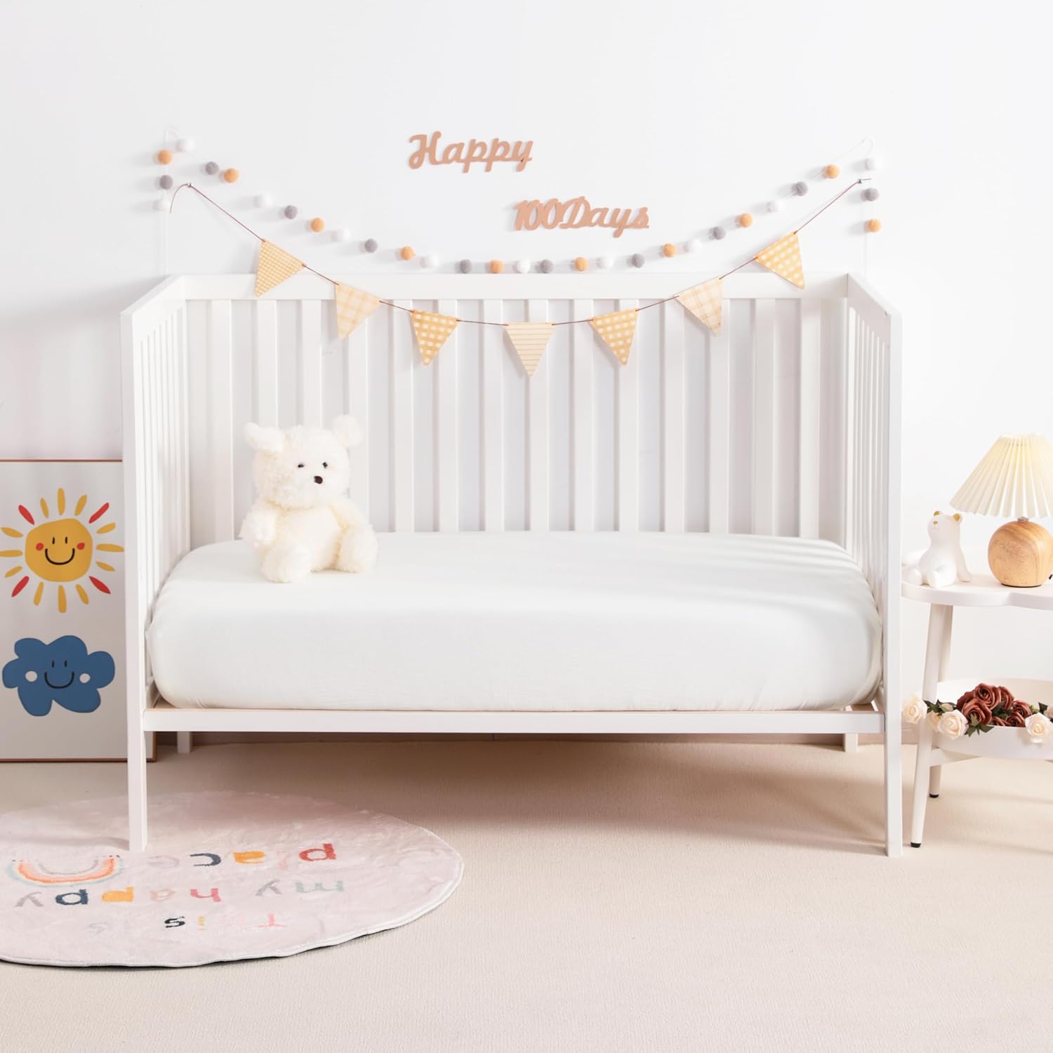NTBAY 2 Pack Muslin Cotton Crib Sheets, Soft and Breathable Double Layer 28x52 Baby Crib Sheets for Standard Crib and Toddler Mattresses, Boys, Girls, Unisex, White, 28x52 Inches