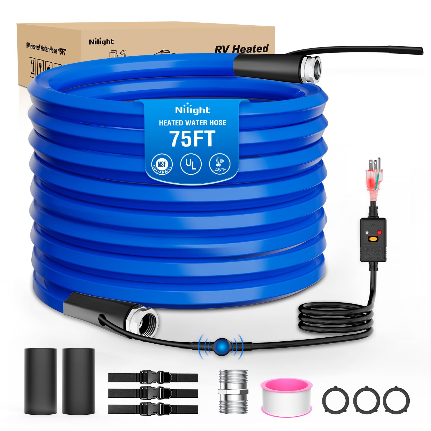 Nilight 75FT Heated Water Hose RV 5/8”Inside Diameter -45°F Freeze