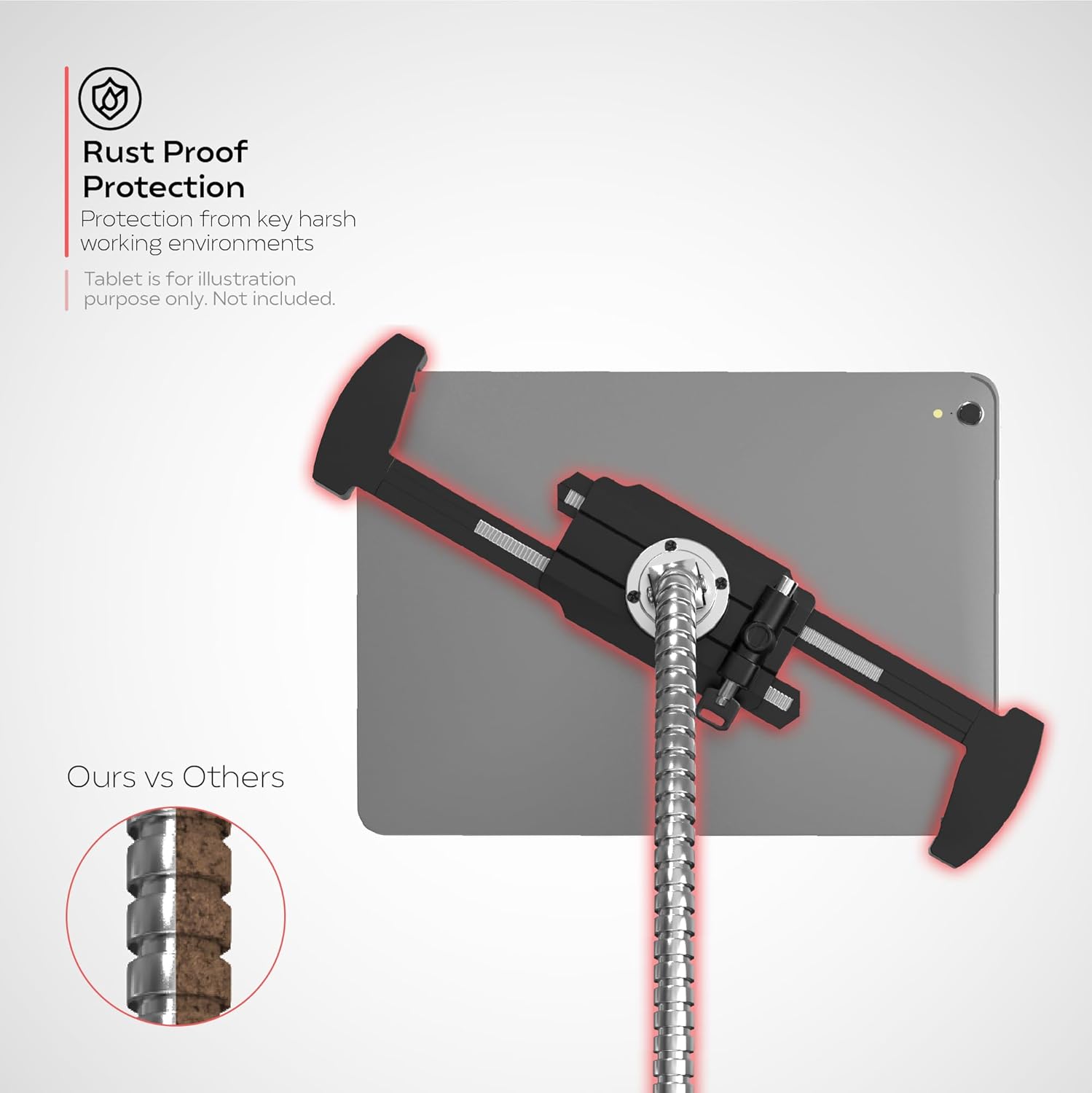 Gooseneck Clamp Stand – CTA Rust Proof Security Gooseneck Clamp for 7-14" Tablets up to 1" in Thickness (PAD-HGTPS)