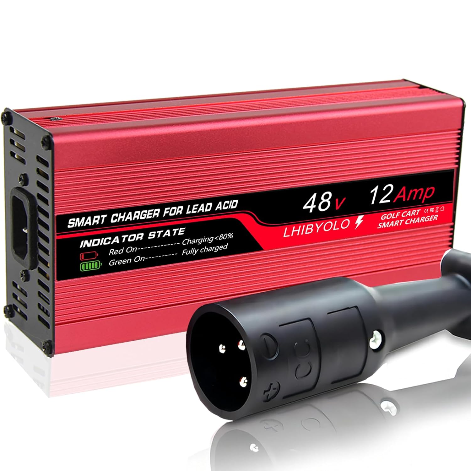 Carregador de Bateria para Carrinho de Golfe 48V 12A Club Car com Plugue Redondo de 3 Pinos - 16FT