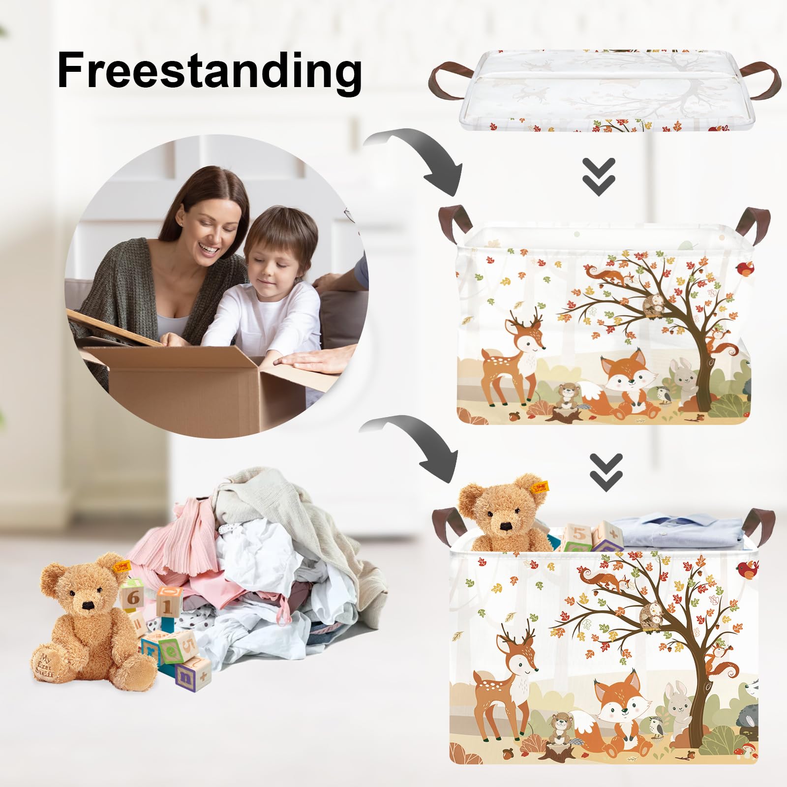 Clastyle Forest Animal Baby Laundry Hamper Collapsible Tree Clothes Kids Storage Basket Waterproof Boys Girls Toy Box for Nursery Room Fox Squirrel - Image 3