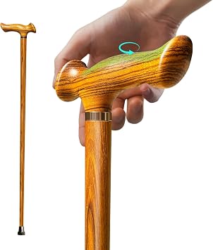 Ergonomic Wooden Walking Cane with All Day Comfort Grip Handcrafted Natural Solid Wood Canes for Men and Women Ultra Light Canes for Seniors Support up to 500 lbs with Cane Accessories