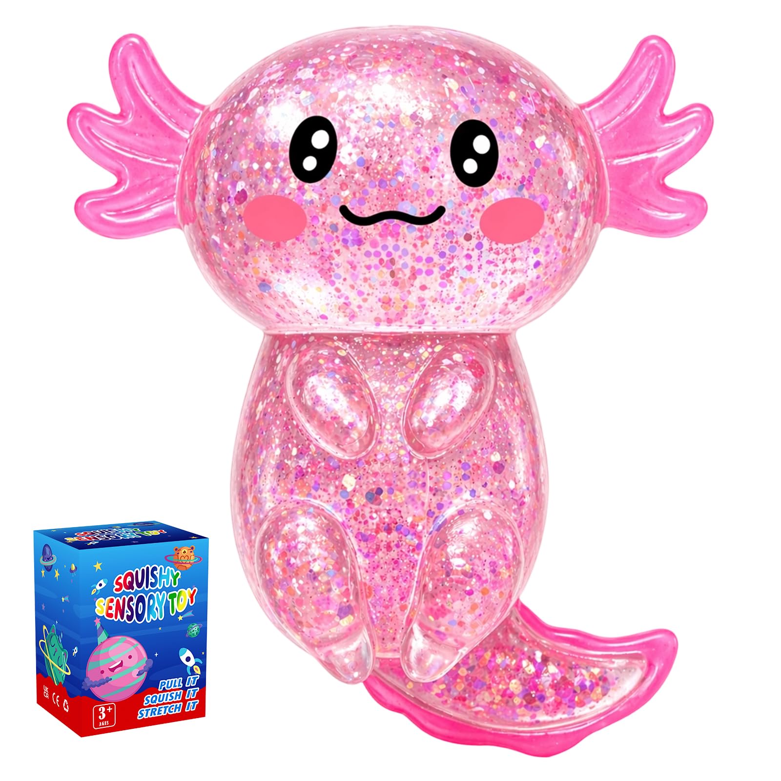 Axolotl Squishy Stress Relief Toy,Fidget Toys for Kids Youth Adult,Cute Malt Sugar Axolotl Toy Adults,Soft Squeeze Sensory Toy for Kids and Adults,Handheld Stress Ball for Anxiety and Focus (pink)