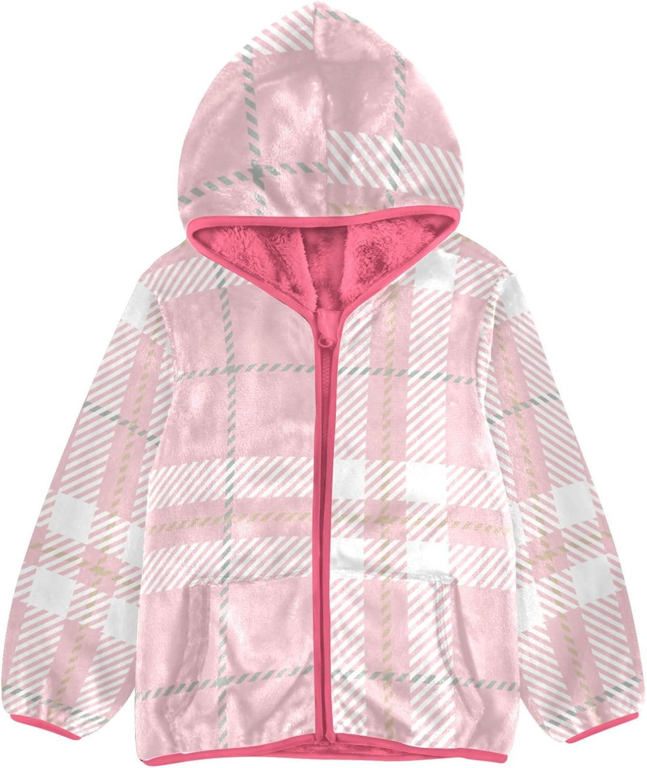 GuoChe Buffalo Plaid Scotland Pink Hooded Fleece Jacket Baby